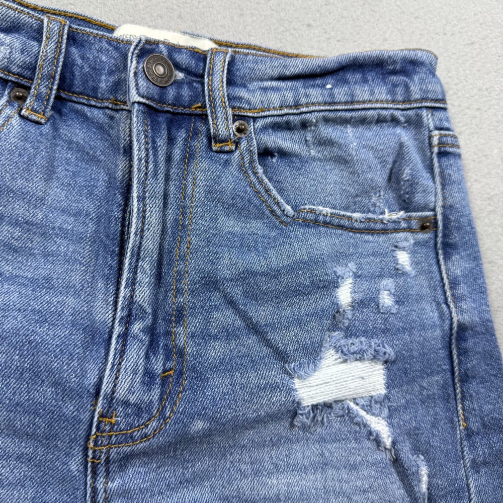 Abercrombie & Fitch High Rise Distressed Denim Shorts Blue Frayed Hem Size 26 2